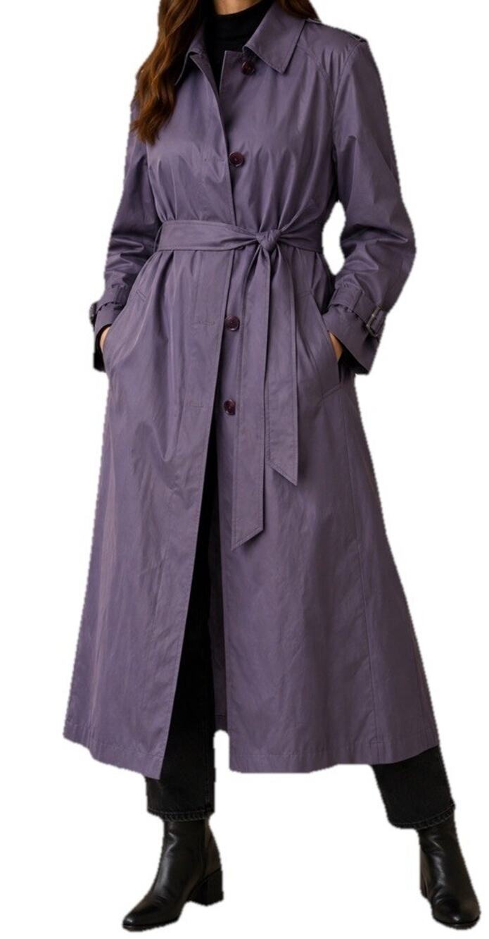 Vintage London Fog Coat Sz 12 Trench Tie Waist Belt Long Lined Collared Lilac